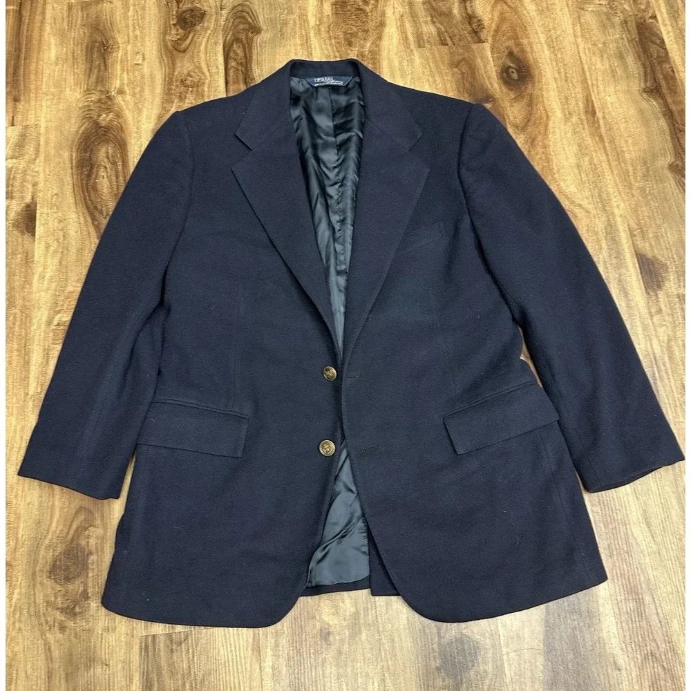Vintage Polo Ralph Lauren 100% Cashmere Navy Gold Button Blazer 40